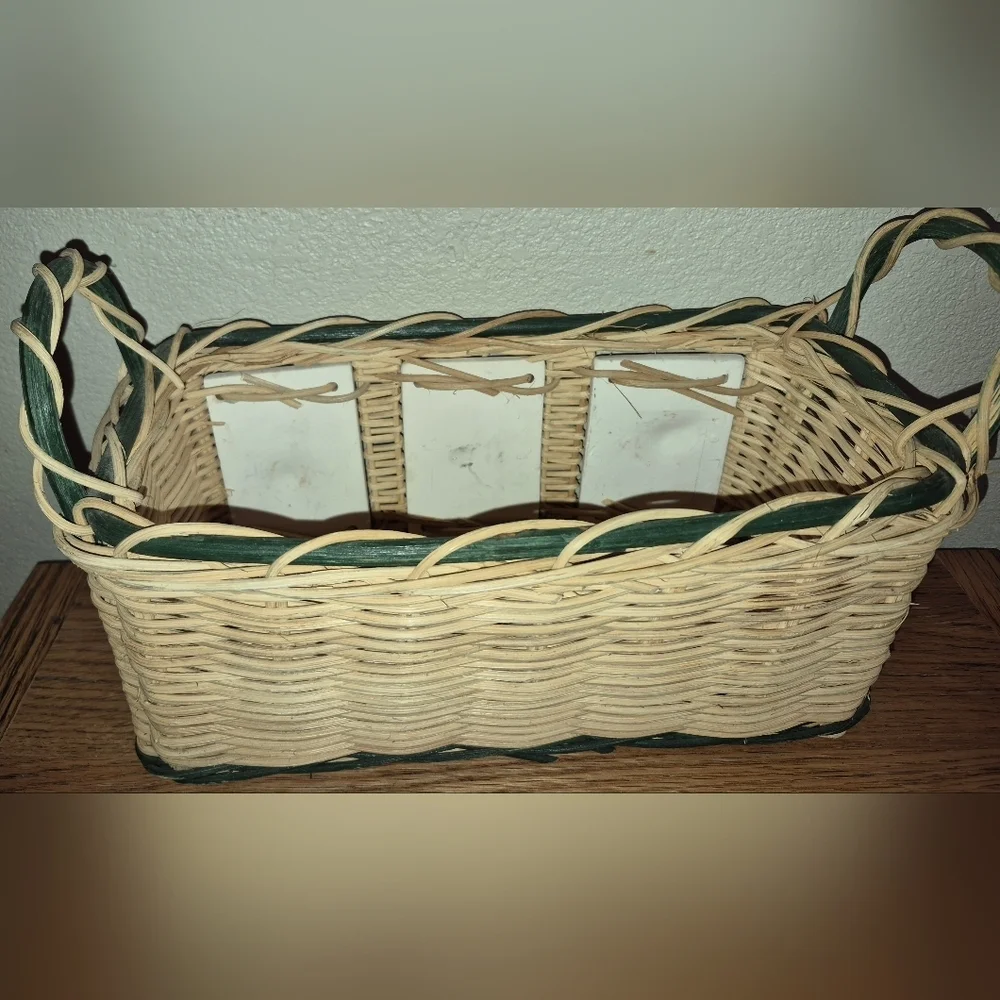 Vintage Woven Wicker Basket with Handles 12x5